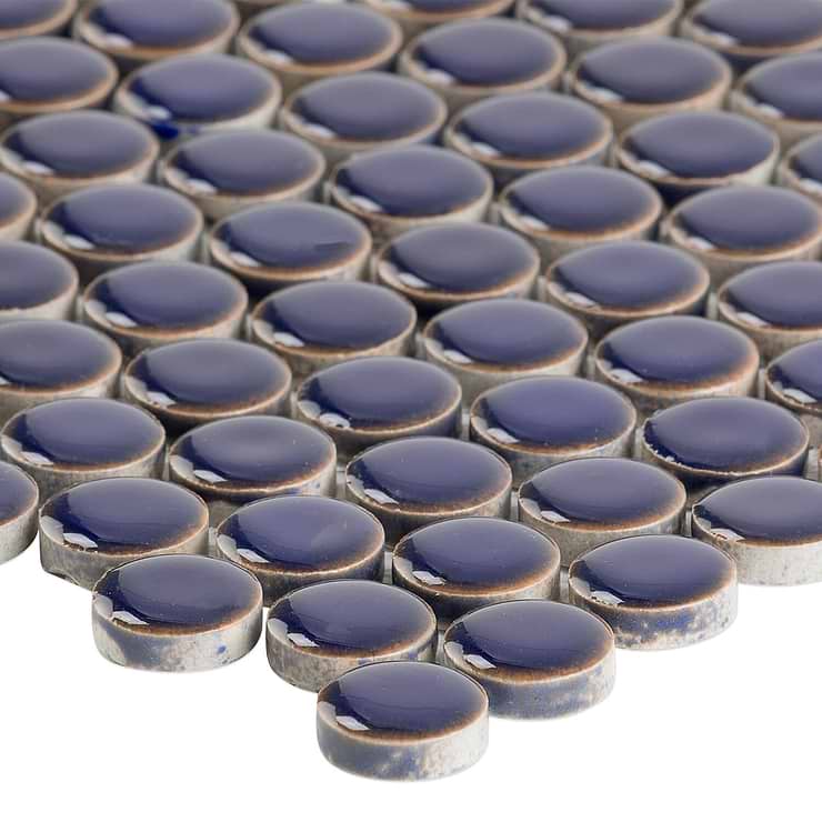 Eden Rimmed Royal Blue Penny Round Polished Ceramic Tile