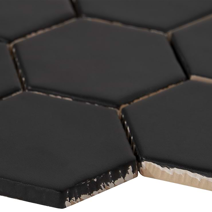 Meadowmere Black 3" Hexagon Matte Ceramic Tile