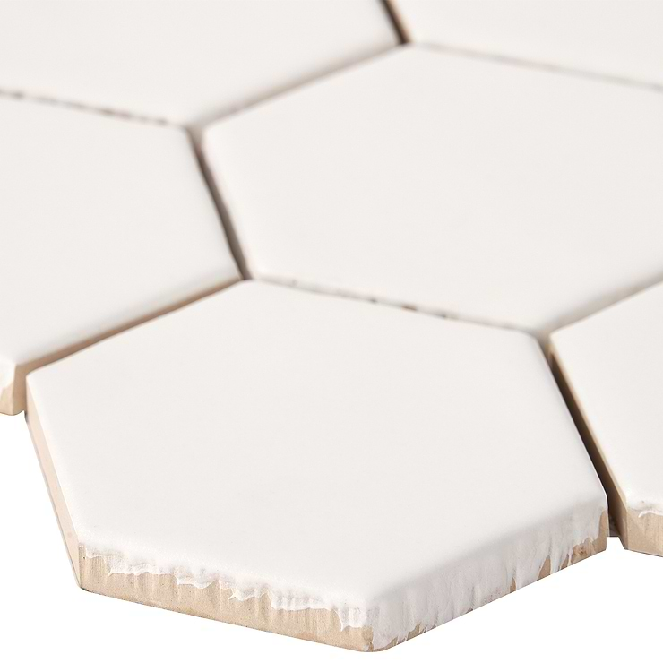 Meadowmere Cement White 3" Hexagon Matte Ceramic Tile