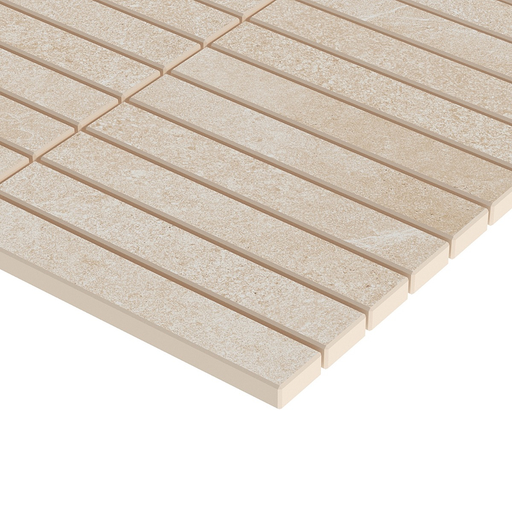 Era Crema Beige 1x6 Stacked Limestone Look Matte Porcelain Mosaic Tile