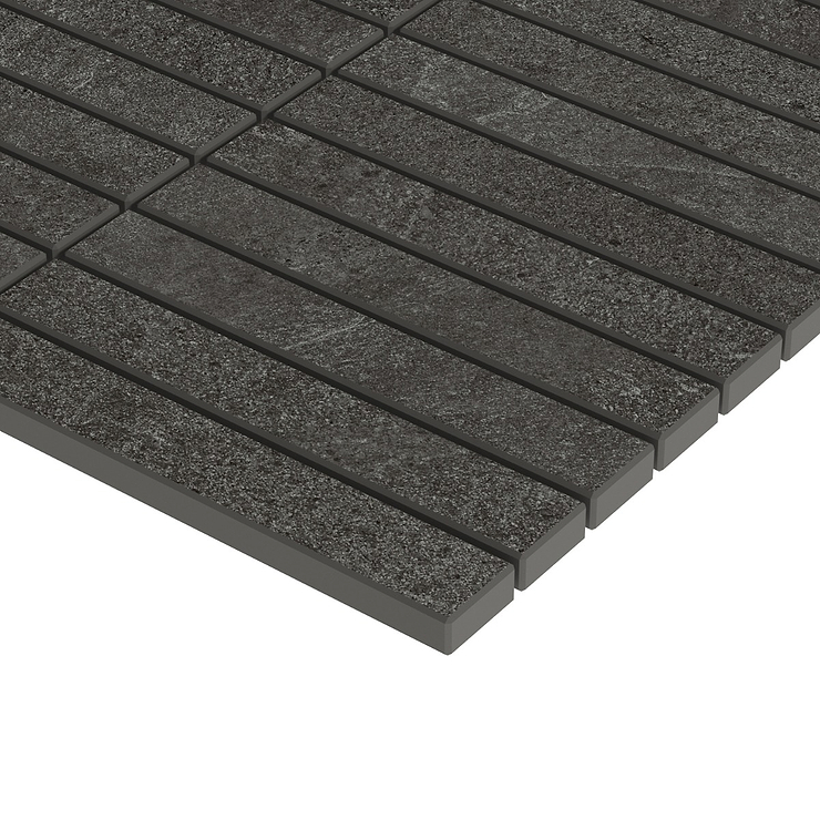 Era Charcoal Black 1x6 Stacked Limestone Look Matte Porcelain Mosaic Tile