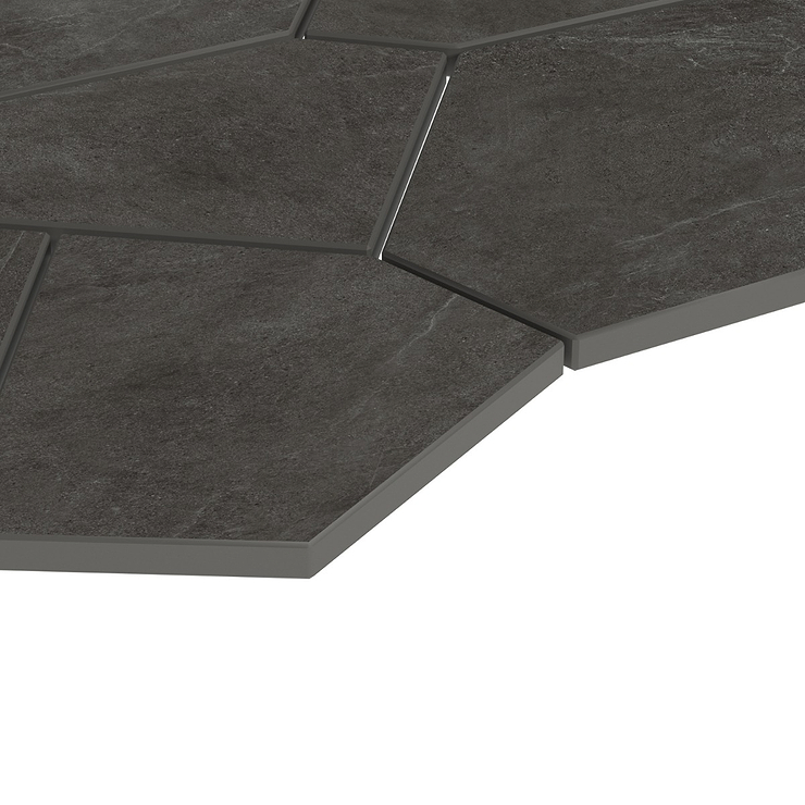 Era Charcoal Black Organic Pattern Limestone Look Matte Porcelain Mosaic Tile