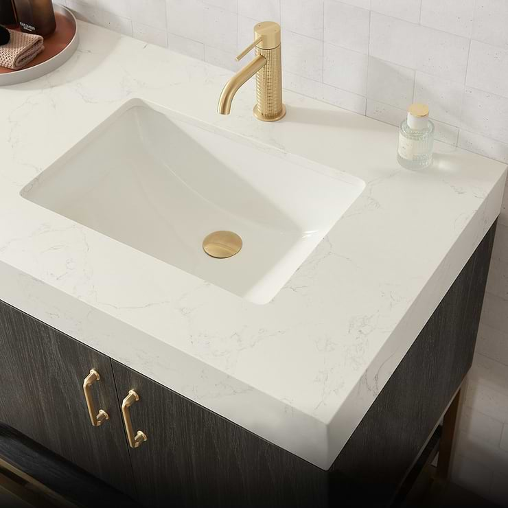 Ithica Black Oak 36" Single Vanity and Gold Hardware with Atlantic Stone Top