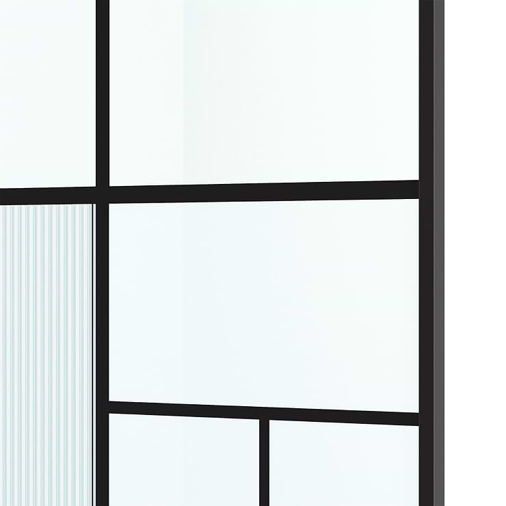 Finestra 34x74" Reversible Fixed Shower Door with Mondrian Grid Fluted Glass in Matte Black