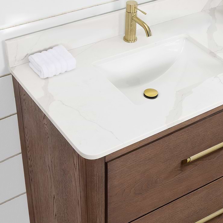 Genora Brown Oak 36" Single Vanity with Pacific White Quartz Top