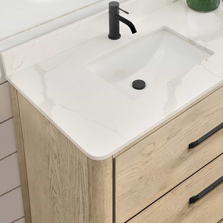 Genora Blonde Oak 60" Double Vanity with Pacific White Quartz Top