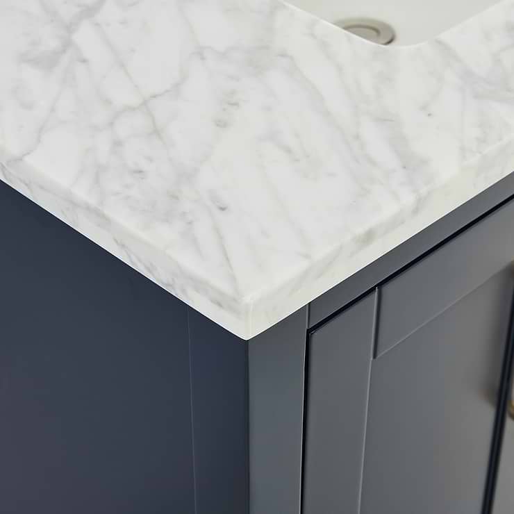 Sheraton 36" Navy Vanity with Carrara Marble Top and Ceramic Basin