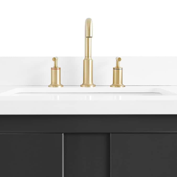 Iconic 30" Charcoal and Gold Vanity with Pure White Quartz Top and Ceramic Basin