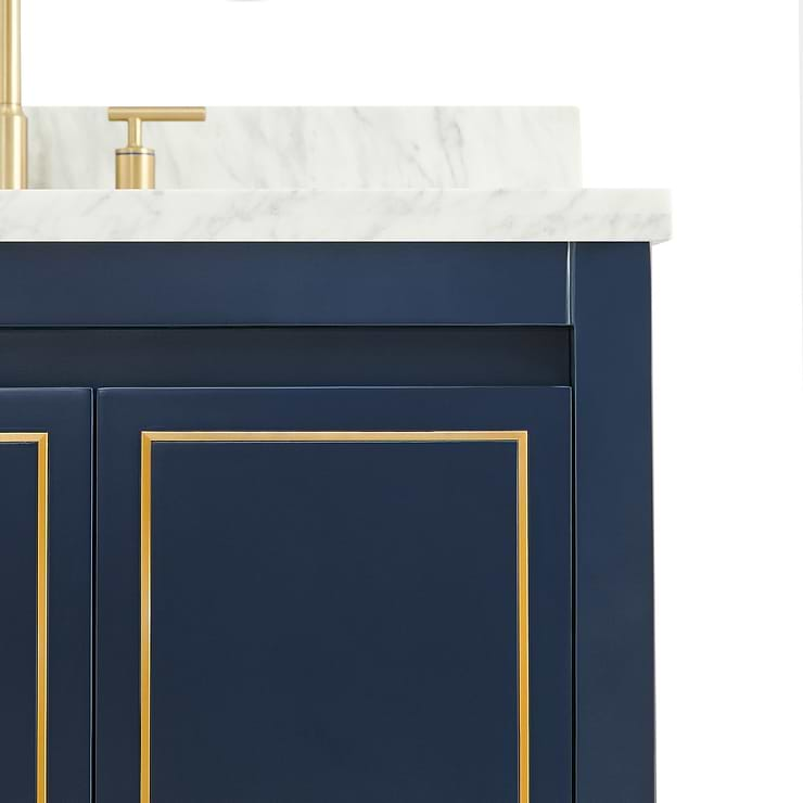 Province Navy and Gold 36" Single Vanity with Carrara Marble Top