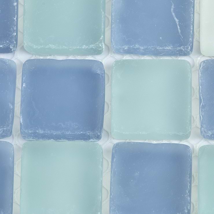 Coastal Seaside Squares Beached Frosted Glass Tile