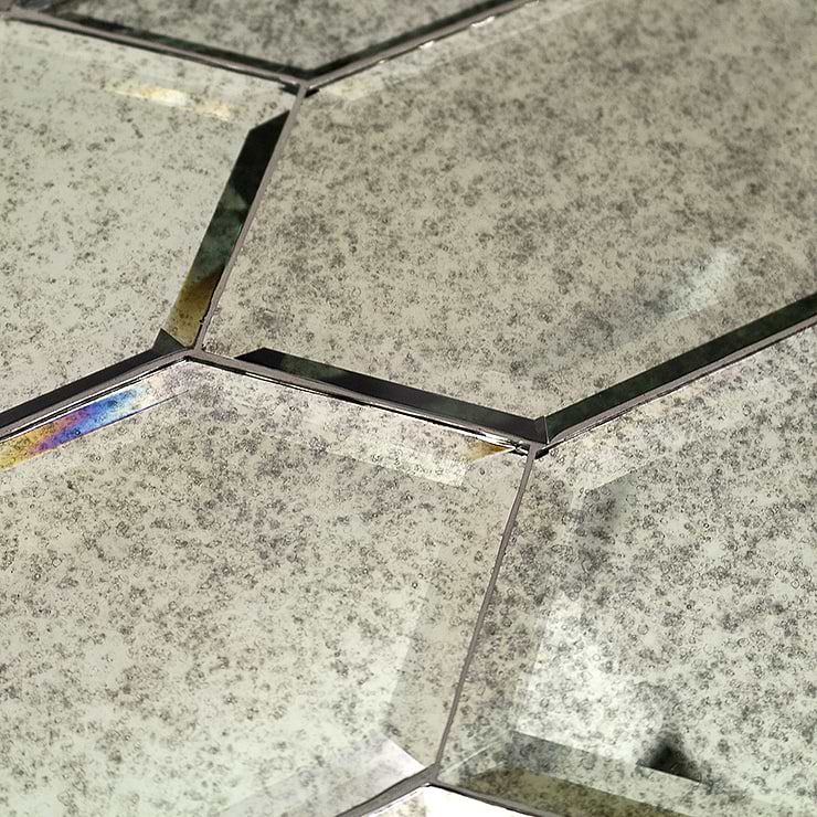 Beveled Paris Gray Hexagon Antique Mirror Tile