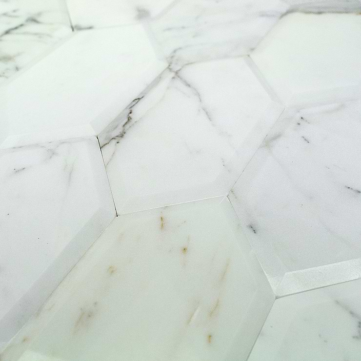 Beveled Calcatta Hexagon Marble Tile