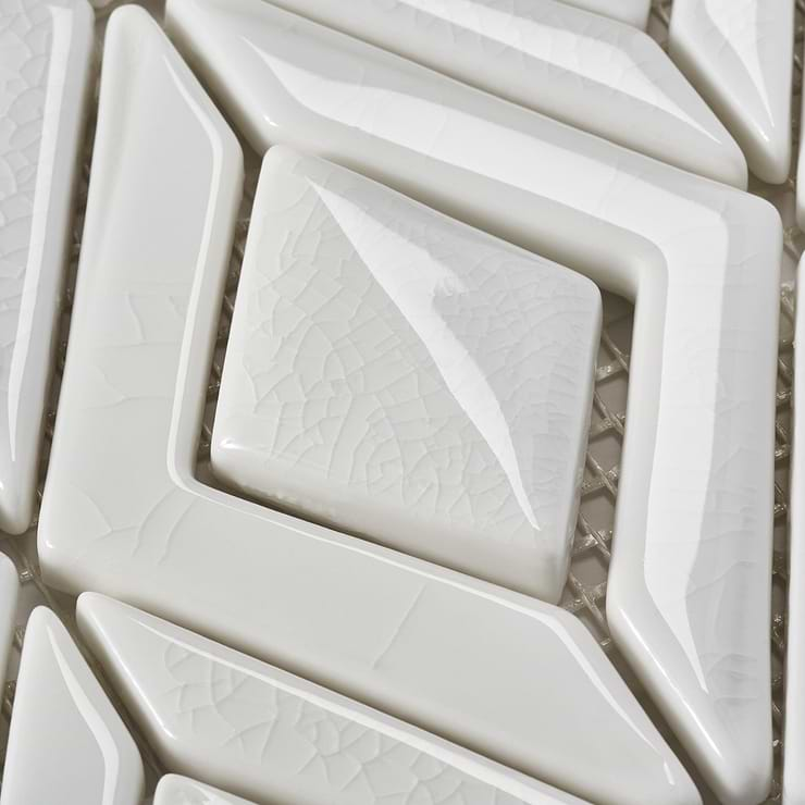 Nabi Jewel Glacier White 3D Crackled Glossy Glass Mosaic Tile