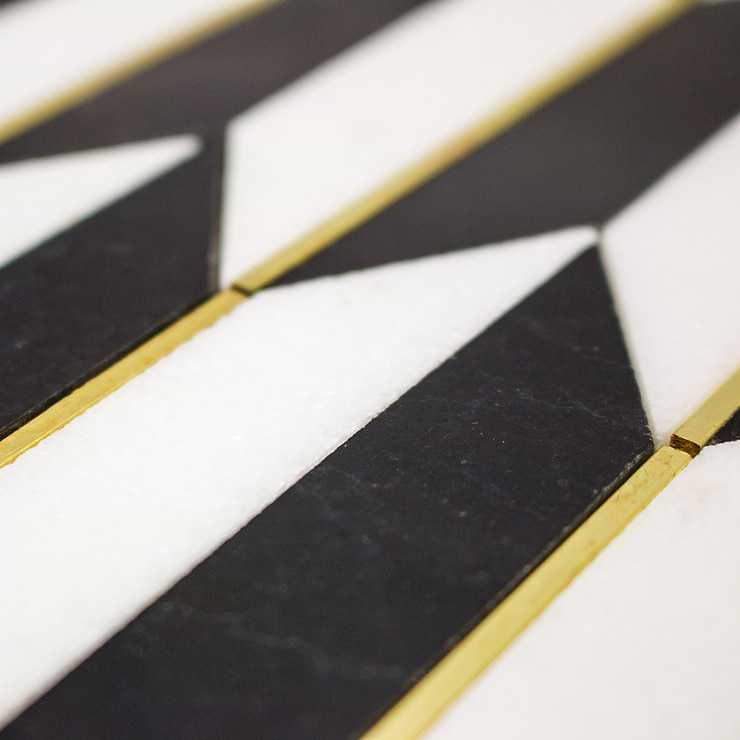 Gatsby Gold Nero And Thassos With Brass Line Marble Tile