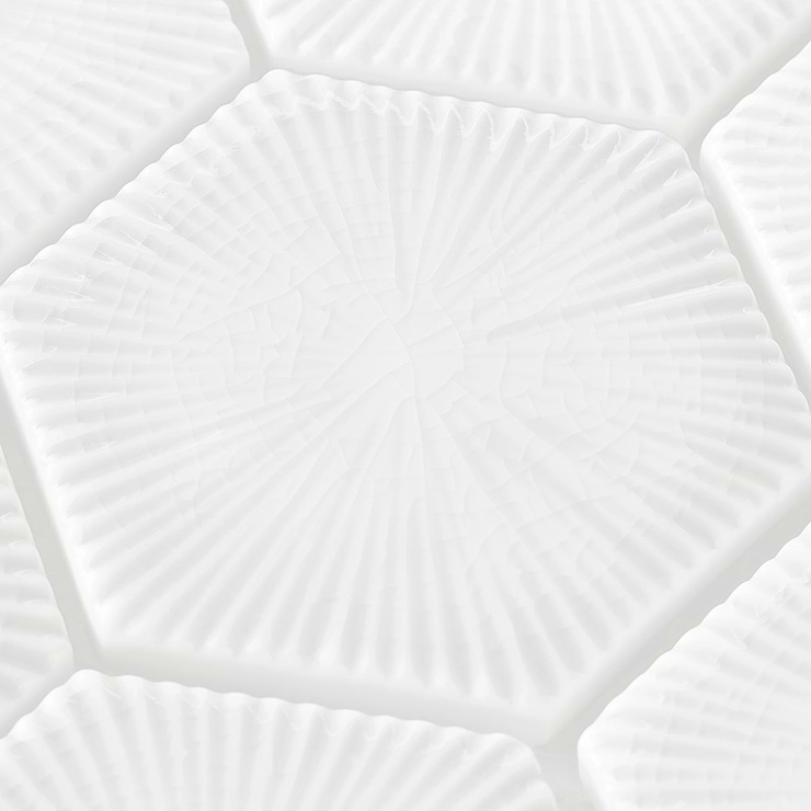 Nabi Hexagon Glacier White 3" Crackled Glossy Glass Mosaic Tile