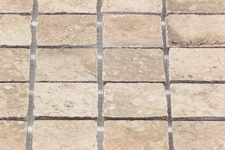 Seville Delfi Dark Beige 2x2 Travertine Look Matte Porcelain Mosaic Tile