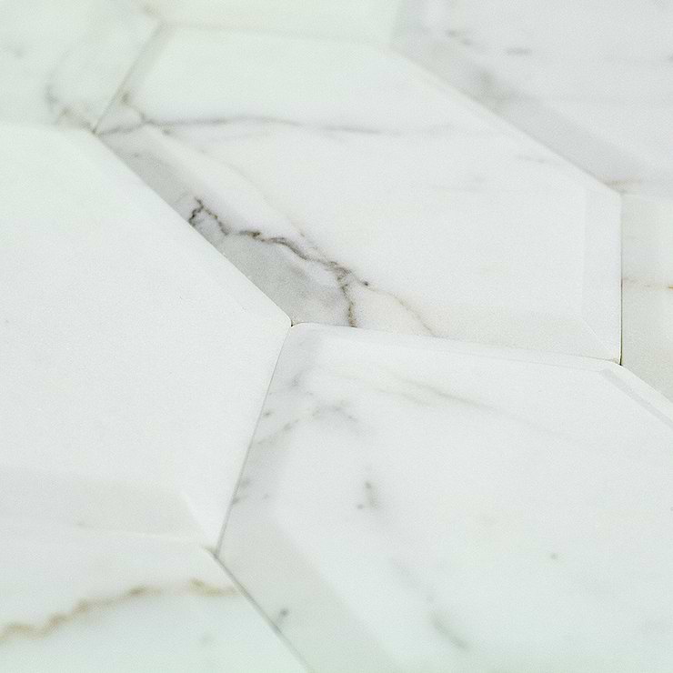 Beveled Calcatta Hexagon Marble Tile