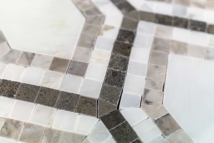 Infinity Asian Hexagon With Temple Gray Asian and Lagos Marble Tile