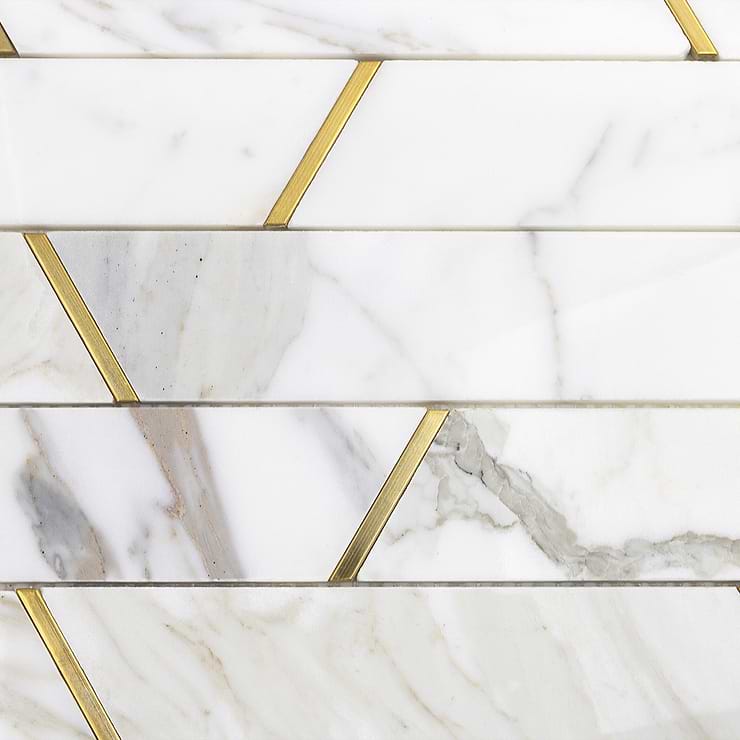Matrix Trapezoid Marble and Brass Tile
