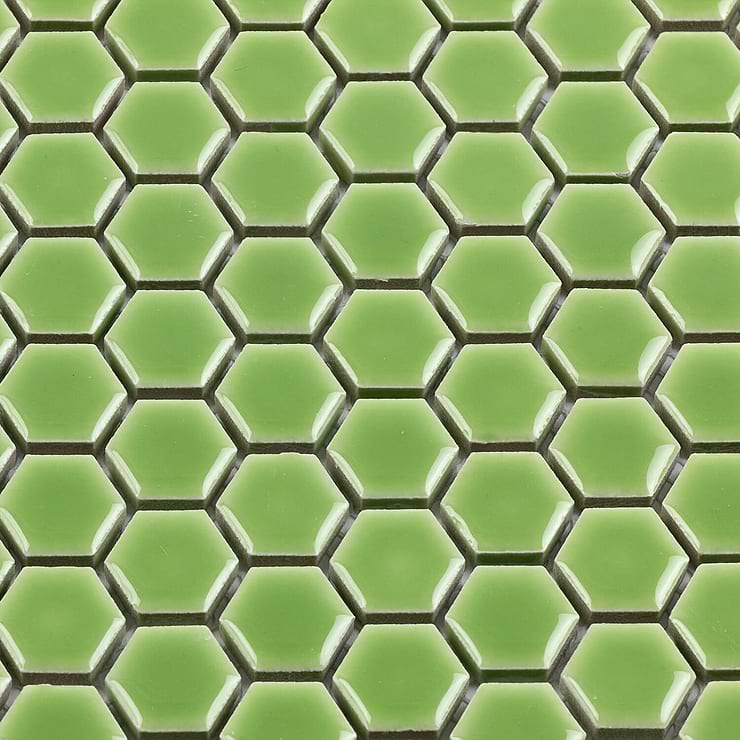 Eden Rimmed Electric Lime Hexagon Polished Ceramic Tile