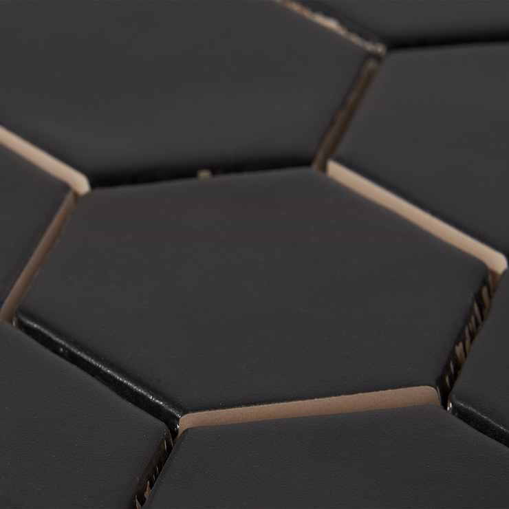 Meadowmere Black 3" Hexagon Matte Ceramic Tile