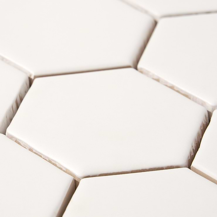 Meadowmere Cement White 3" Hexagon Matte Ceramic Tile