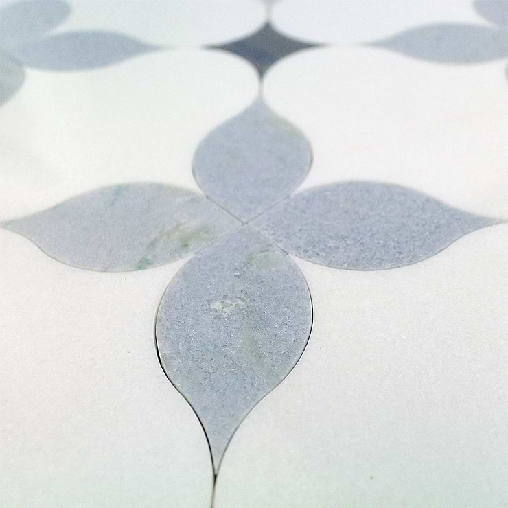 Eveningstar Blue Macauba and Thassos Polished Marble Waterjet Mosaic Tile