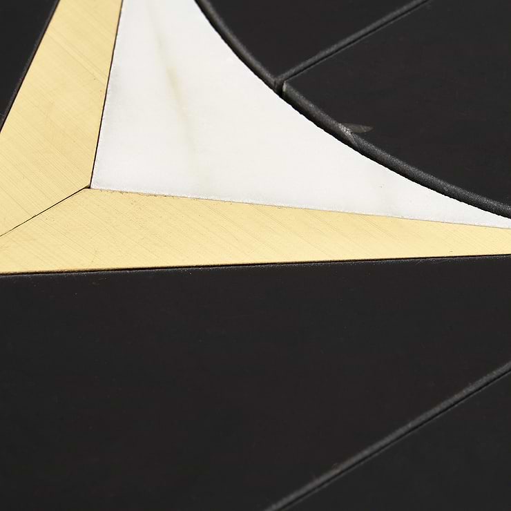 Regis Nero Waterjet Polished Marble Mosaic Tile- Black and Brass