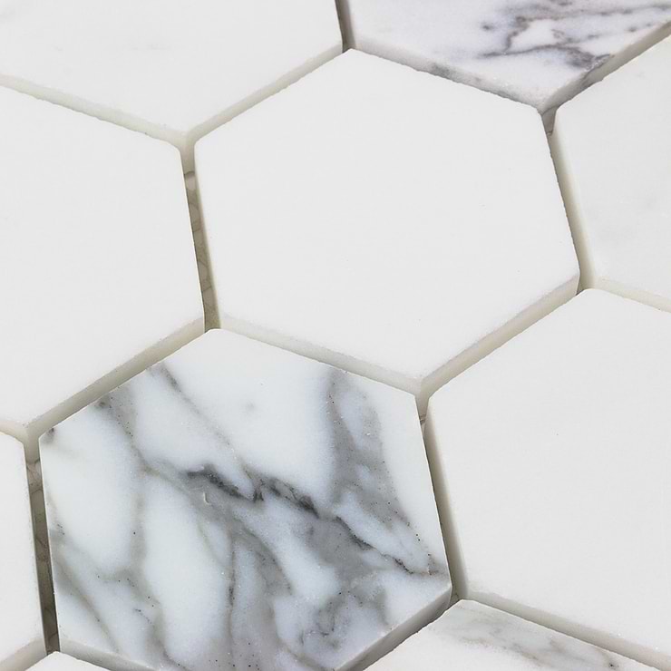 Calacatta 2" Hexagon Polished Marble Tile 