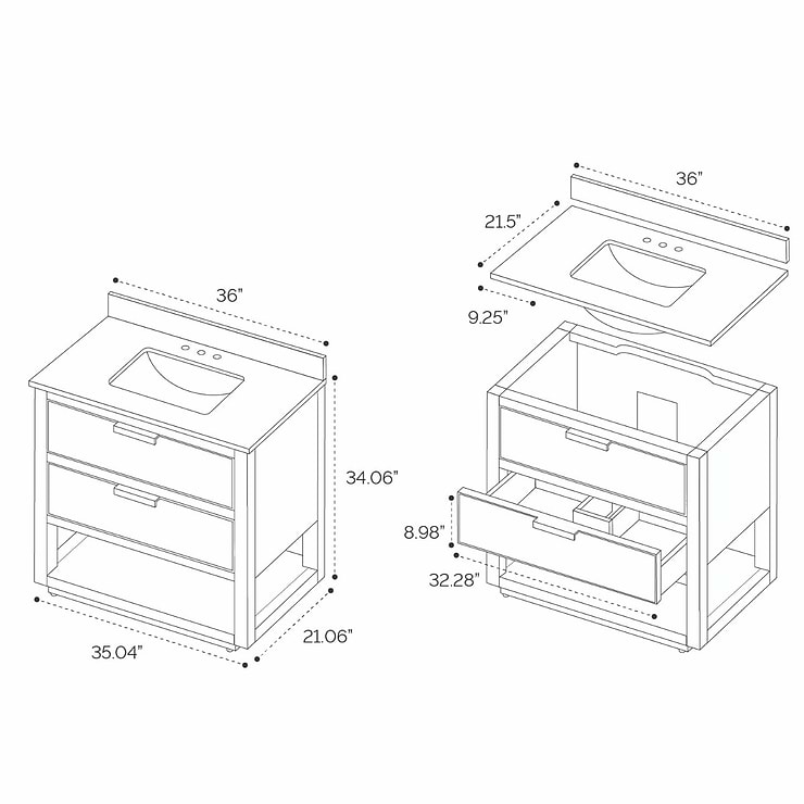 Dayton 36" Woodgrain Vanity with Pure White Quartz Top and Ceramic Basin