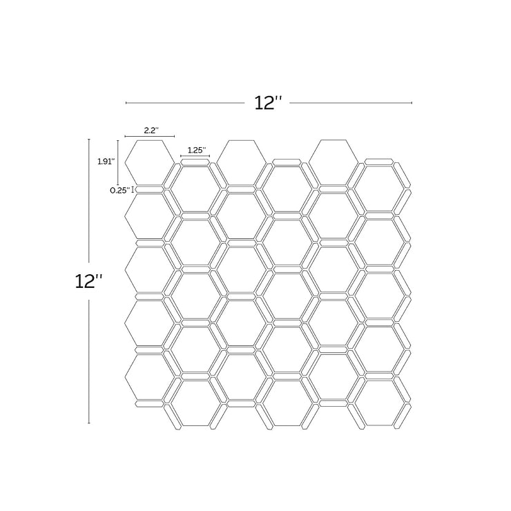 Florentine Carrara & Light Bardiglio Gray 2" Hexagon Polished Marble Mosaic Tile
