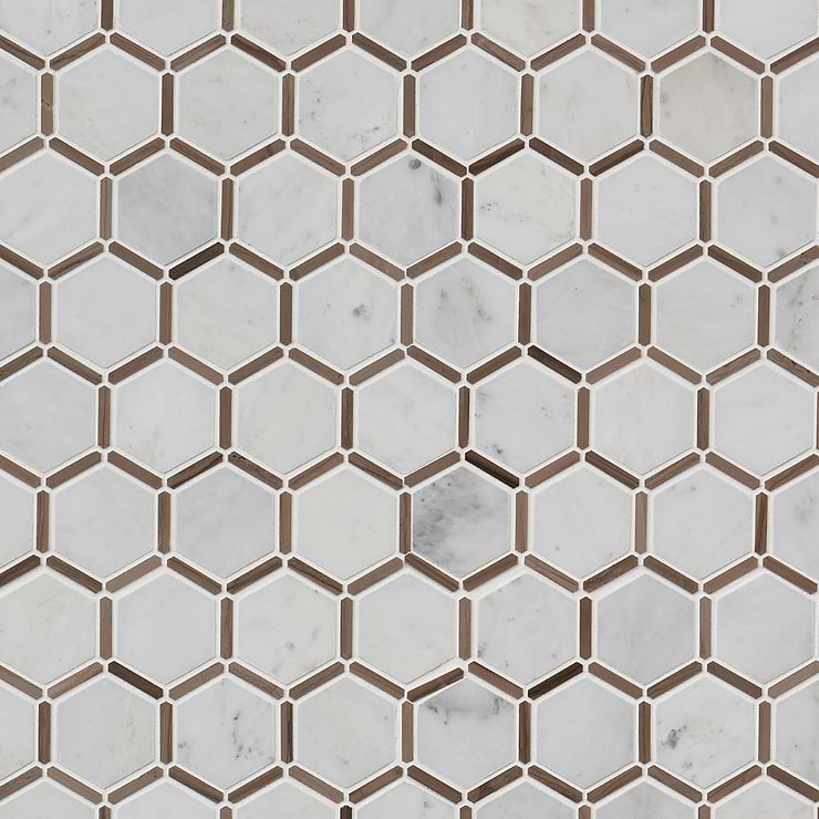 Florentine Asian Statuary & Athens White and Gray 2" Hexagon Polished Marble Mosaic Tile