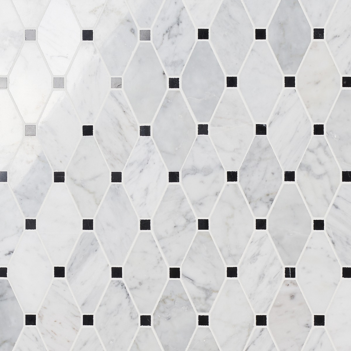 Octave White Carrara With Black Dot Marble 2x4 Polished Mosaic Tile