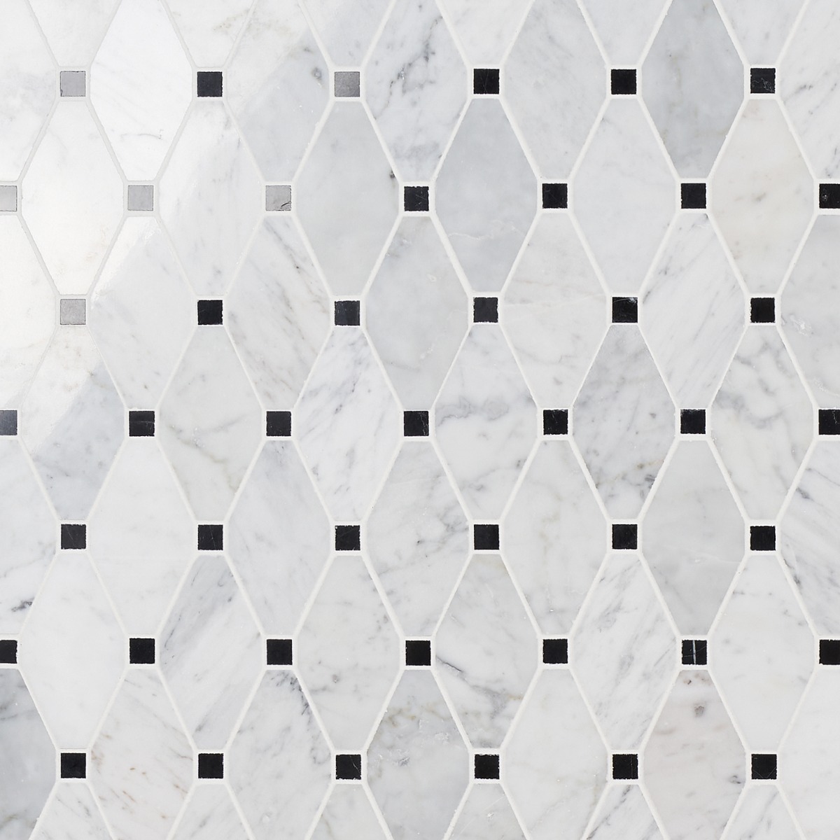 Octave White Carrara With Black Dot Marble 2x4 Polished Mosaic Tile