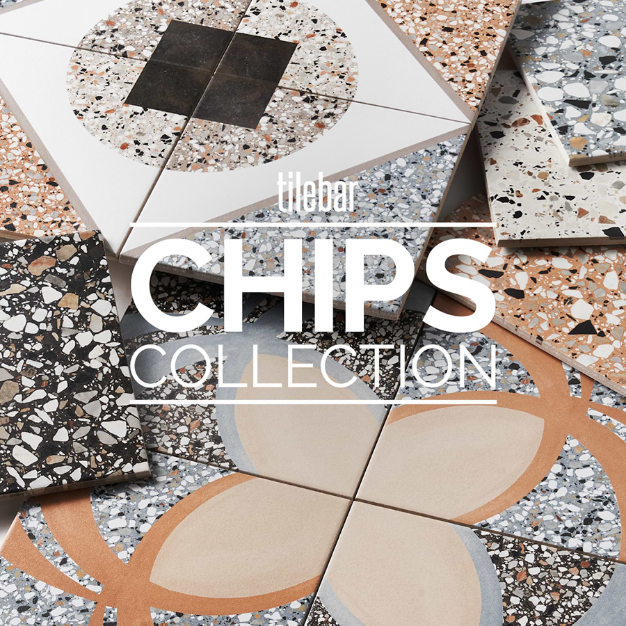 Chips Macro Nero Black 8x8 Terrazzo Look Matte Porcelain Tile