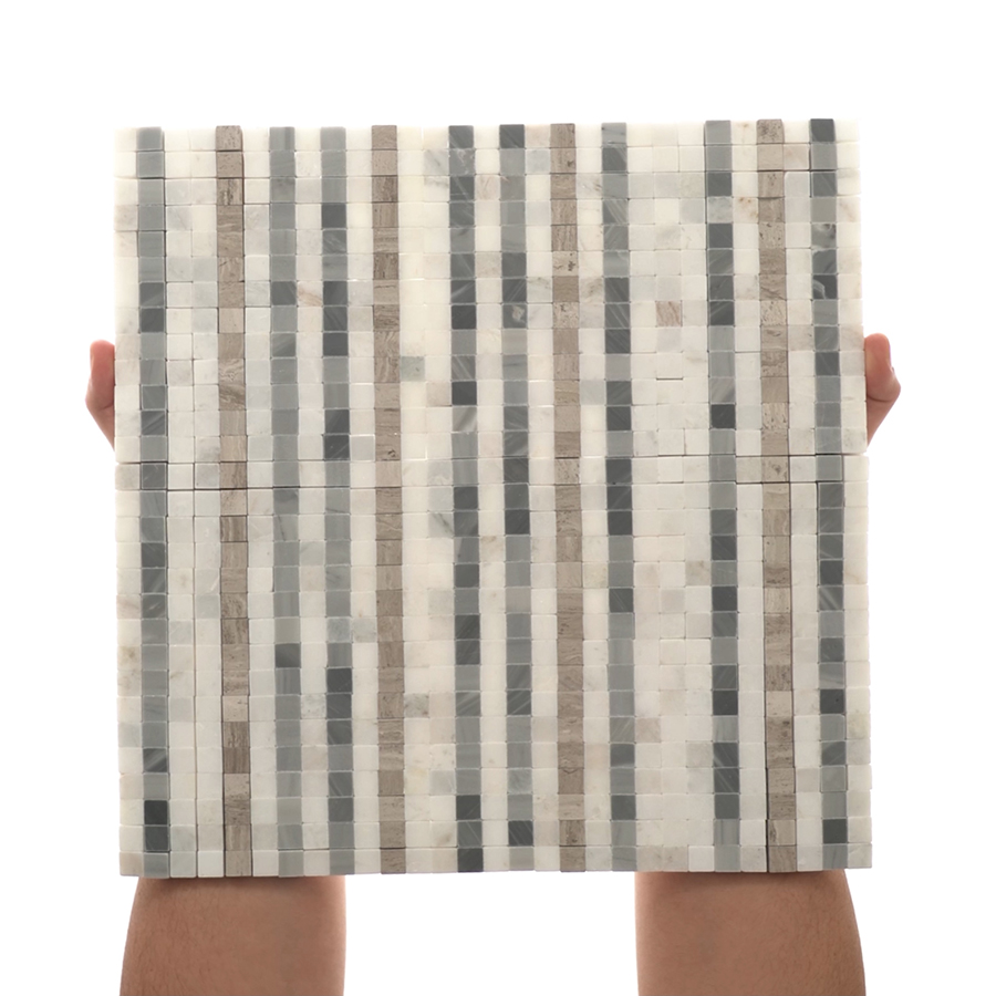 Microsaic Lines Cloud Gray Polished Marble Mosaic Tile