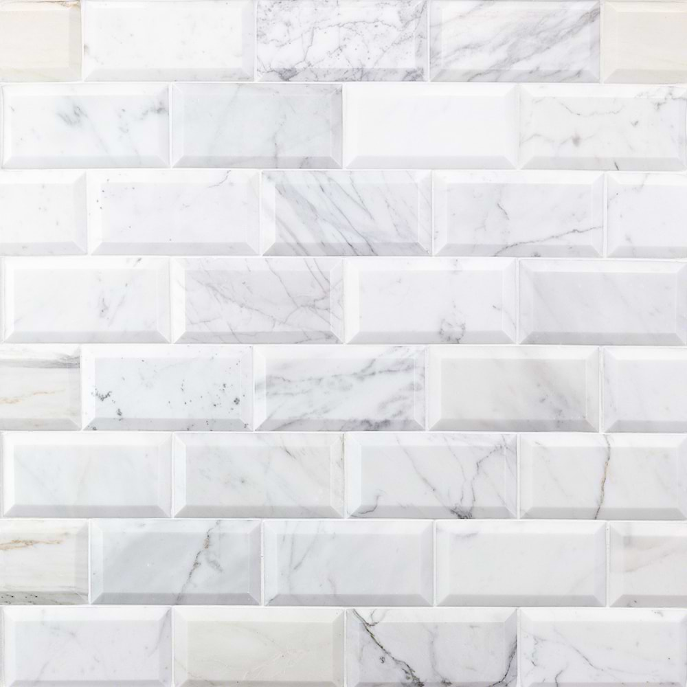 Calacatta White 3x6 Beveled Polished Marble Subway Tile