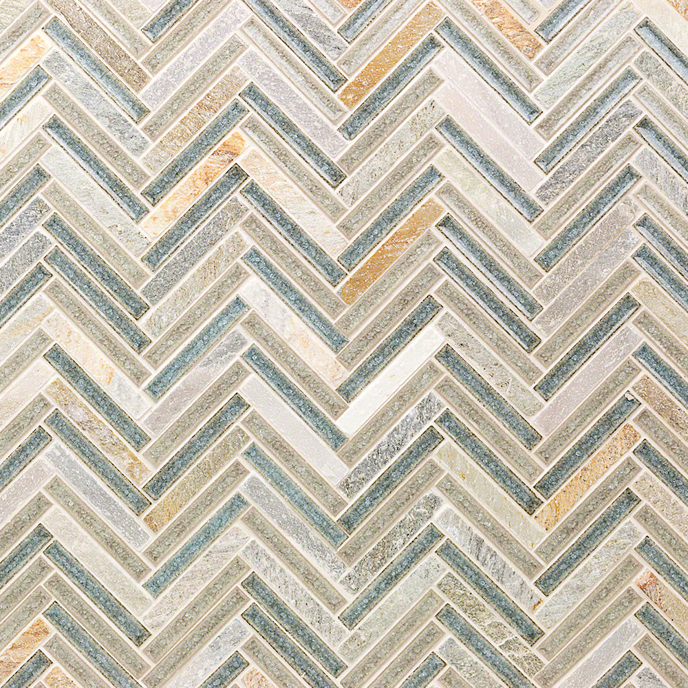 Emperial Roman Crystal Springs 1x4 Herringbone Marble & Glass Mosaic Tile