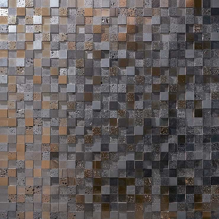 Magma 3D Squares Iron Gray 2x2 Polished Lava Stone Mosaic Tile