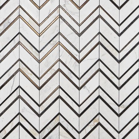 Magma Chevron Florence Bronze & White Polished Calacatta Marble & Lava Stone Mosaic Tile