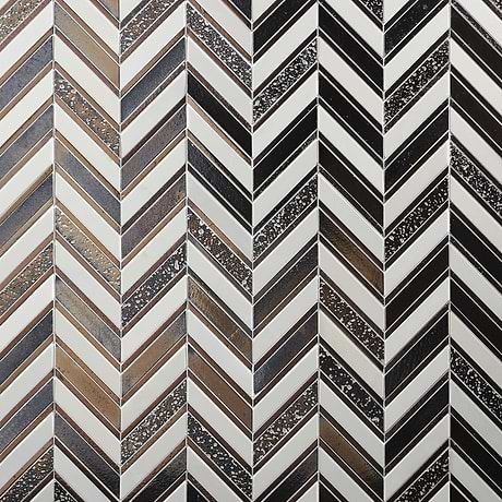 Magma Chevron Susa Bronze Black & White Asian Statuary Marble & Lava Stone Polished Mosaic Tile