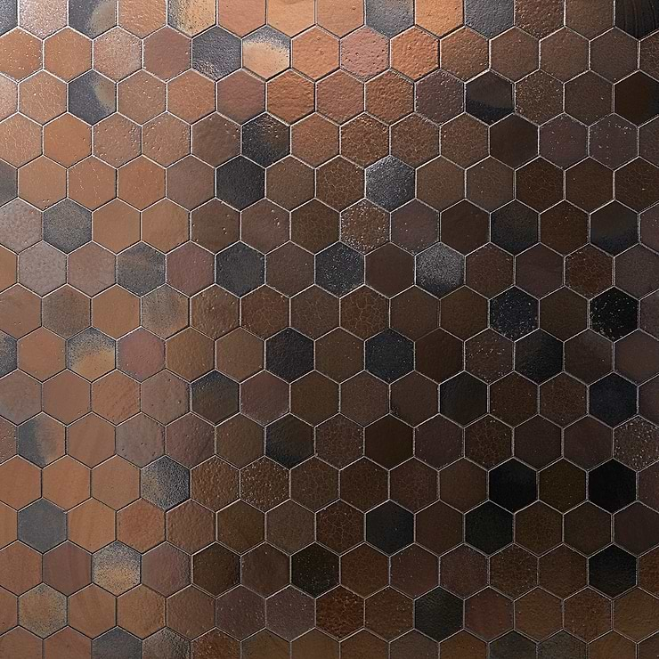 Magma Hexagon Bronze 3" Polished Lava Stone Mosaic Tile