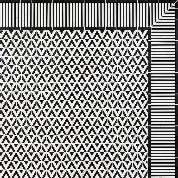 Monroe Triangle Calacatta and Black Jade Polished Marble Mosaic Tile