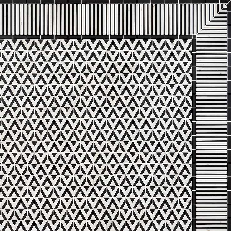 Monroe Corner Calacatta and Black Jade 8x8 Marble Mosaic Tile- Polished