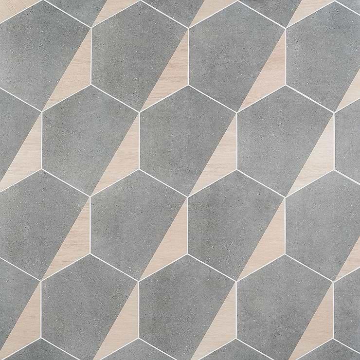 Pergola Wood Graphite 12.5" Hexagon Matte Porcelain Tile