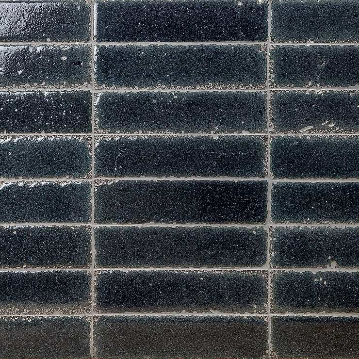 LavaArt Black 3x12" Brick Look Crackled Glossy Lava Stone Subway Tile