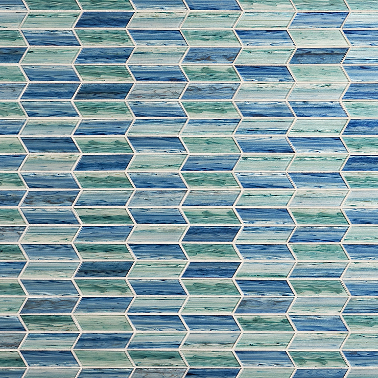 Maya Chevron Aqua Glass Mosaic Tile 