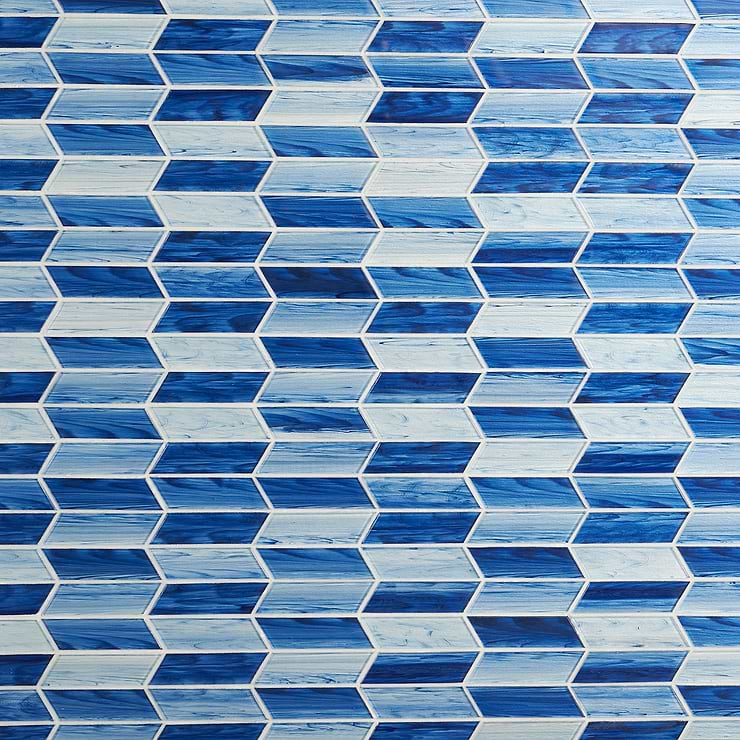 Maya Chevron Azur Glass Mosaic Tile