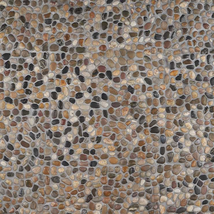 Cobblestone Motley Brown Full Pebble Polished Mosaic Tile