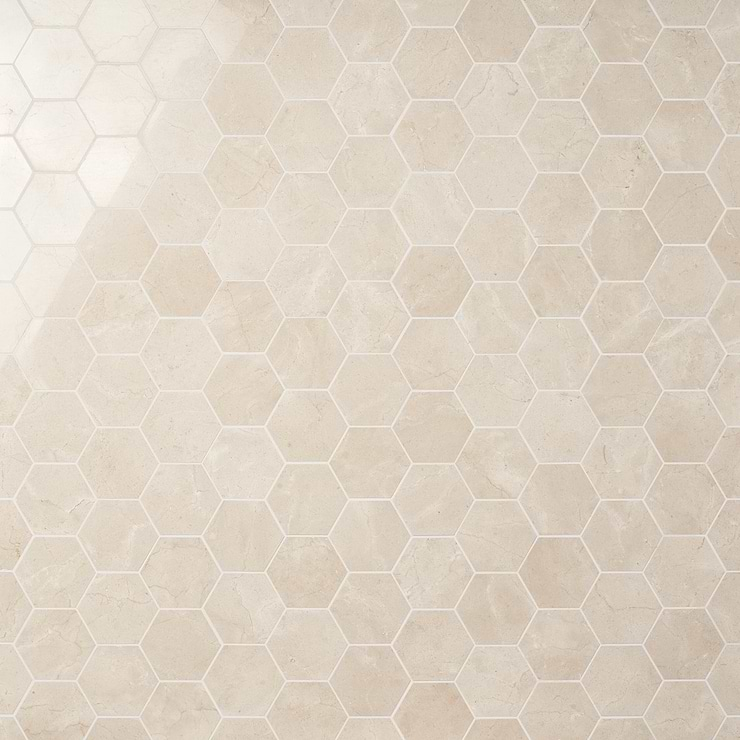 Crema Marfil Beige 4" Hexagon Polished Mosaic Tile